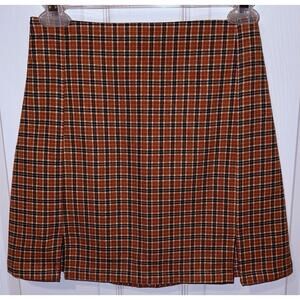 Brandy Melville John Galt Orange, Black & White Plaid Mini Skirt One Size